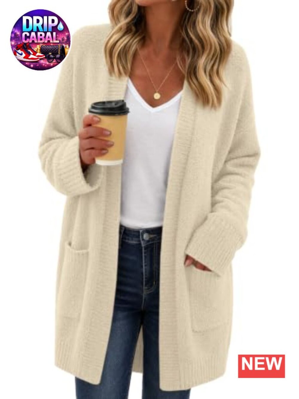 Women's Chunky Fuzzy Knit Open Front Cardigan Long Sleeve Sweater Coat